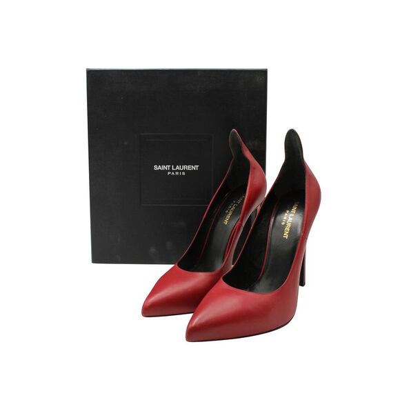 Saint Laurent Pointed Toe Pumps in Red Calf Leather - Picture 7 of 10